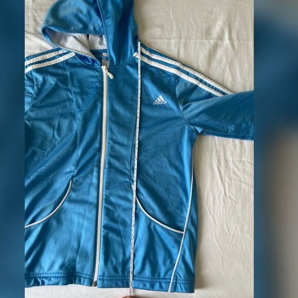 Vintage Early 2000s Light Blue Adidas Hooded Track Zip Up Jacket Y2K Era - Picture 4 of 5